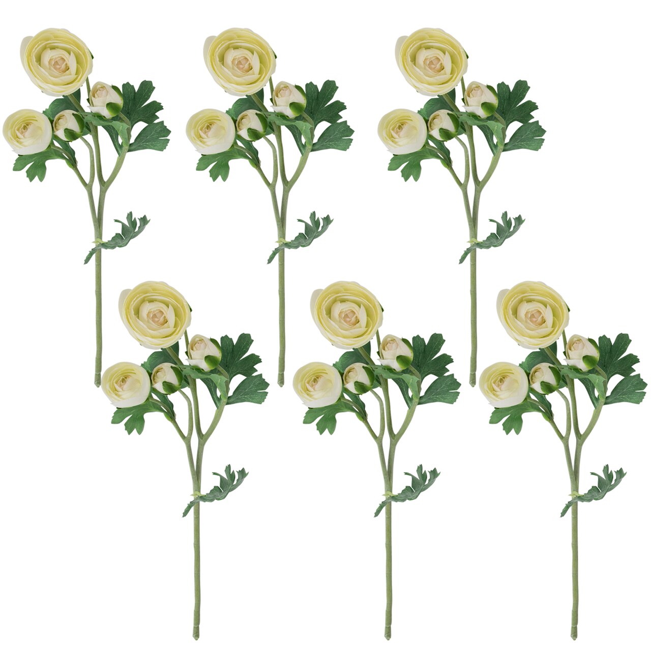 Northlight Real Touch&#x2122; Cream Ranunculus Artificial Floral Sprays, Set of 6 - 21&#x22;